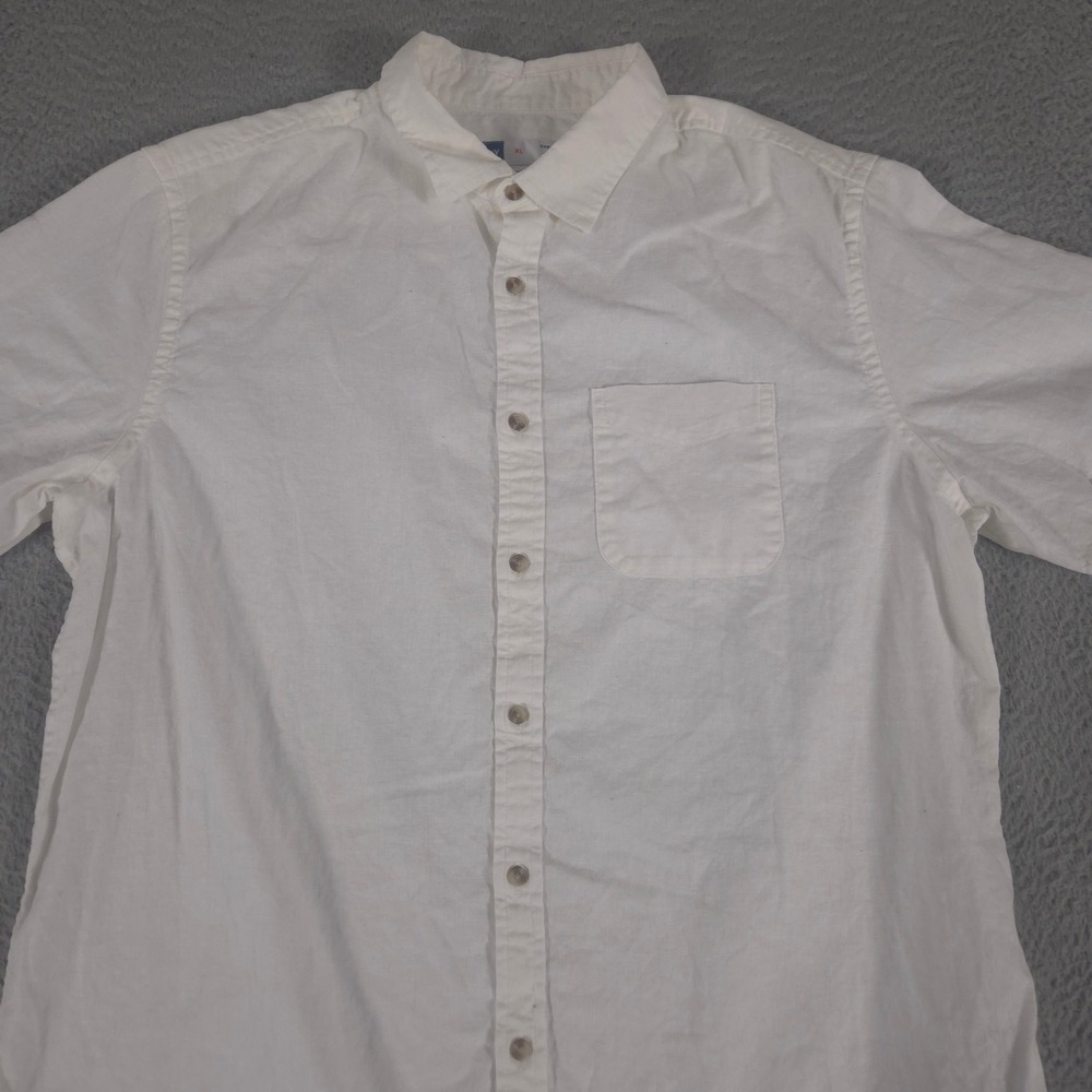 Old Navy Shirt Mens XL White Everyday Linen-Blend Short Sleeve Button Up Pocket